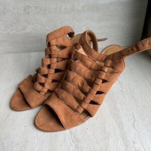 Franco Sarto Rust Orange Tan Brown OpenToe Heel Sandals size 6
